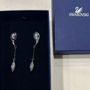 Swarovski Gunmetal Tone Earrings with Chain